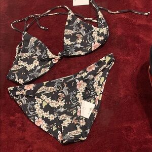 Skatie Black Floral Bikini Set